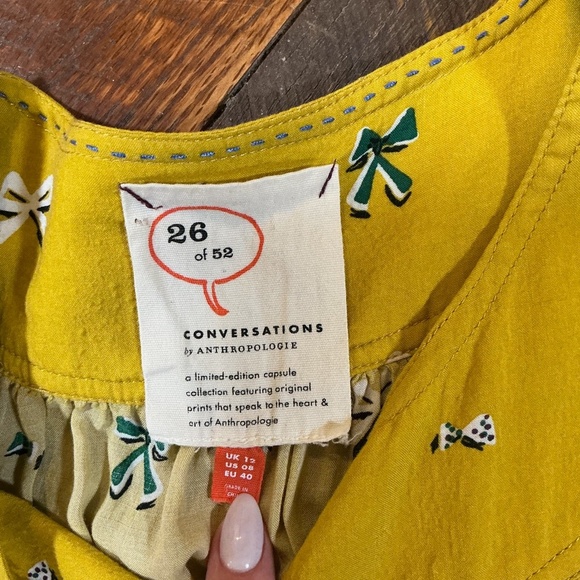 Conversations by Anthropologie Limited Edition Yellow Bow Print Blouse Size 8 - Picture 6 of 8